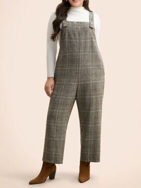 BloomChic Women’s Brown Plaid Adjustable-Strap Jumpsuit/Overalls. Size 26. NWOT.
